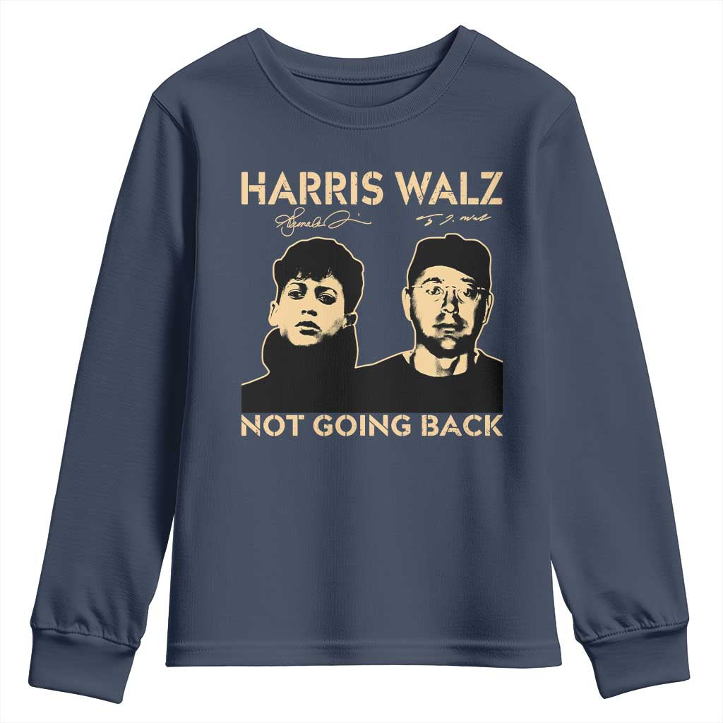 Harris Walz Youth Sweatshirt Retro We Are Not Going Back TS10 Navy Print Your Wear