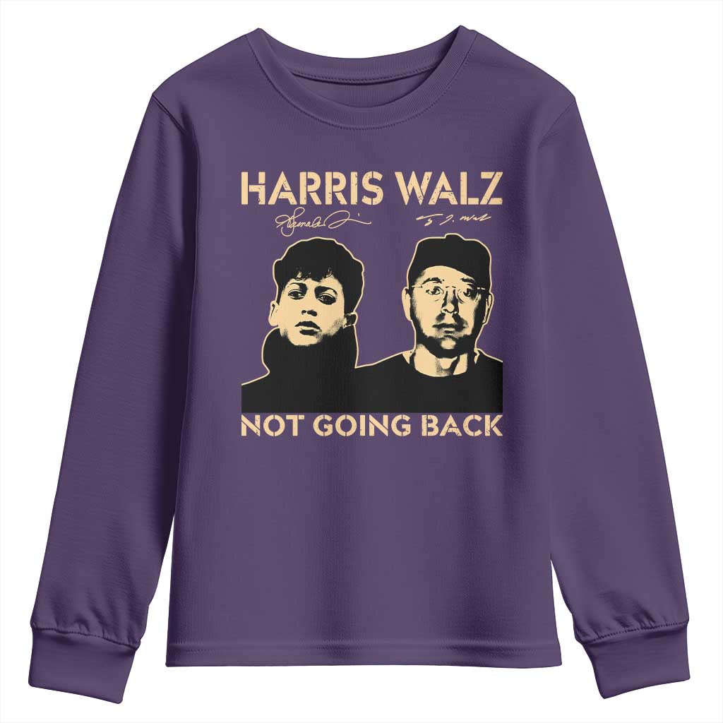 Harris Walz Youth Sweatshirt Retro We Are Not Going Back TS10 Purple Print Your Wear