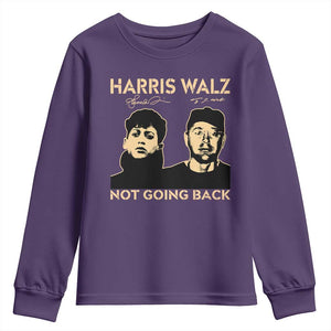 Harris Walz Youth Sweatshirt Retro We Are Not Going Back TS10 Purple Print Your Wear