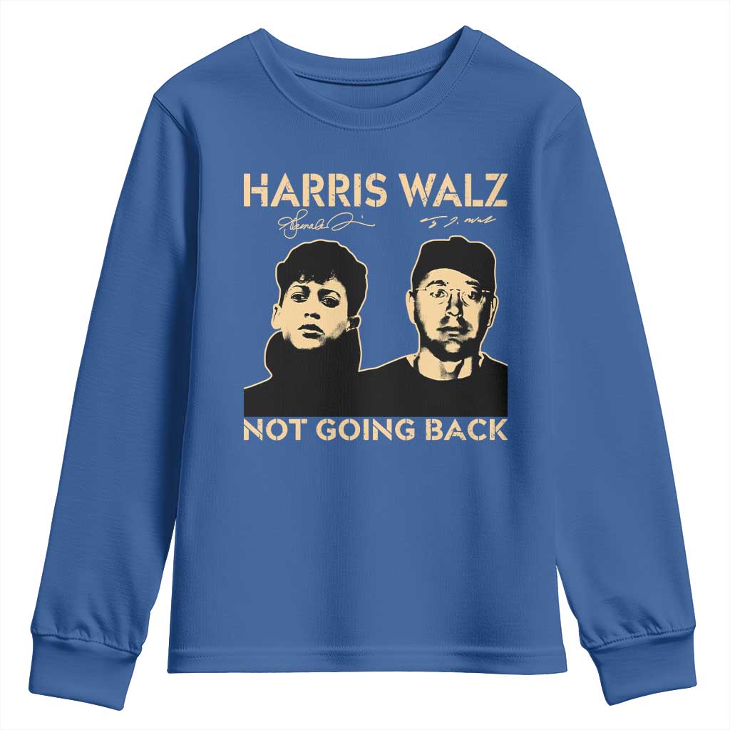Harris Walz Youth Sweatshirt Retro We Are Not Going Back TS10 Royal Blue Print Your Wear