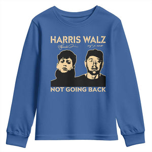 Harris Walz Youth Sweatshirt Retro We Are Not Going Back TS10 Royal Blue Print Your Wear