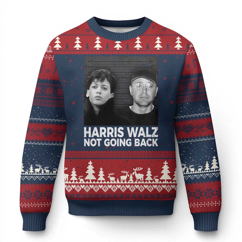 Harris Walz Ugly Christmas Sweater Vintage We Are Not Going Back TS10 Navy Red Print Your Wear