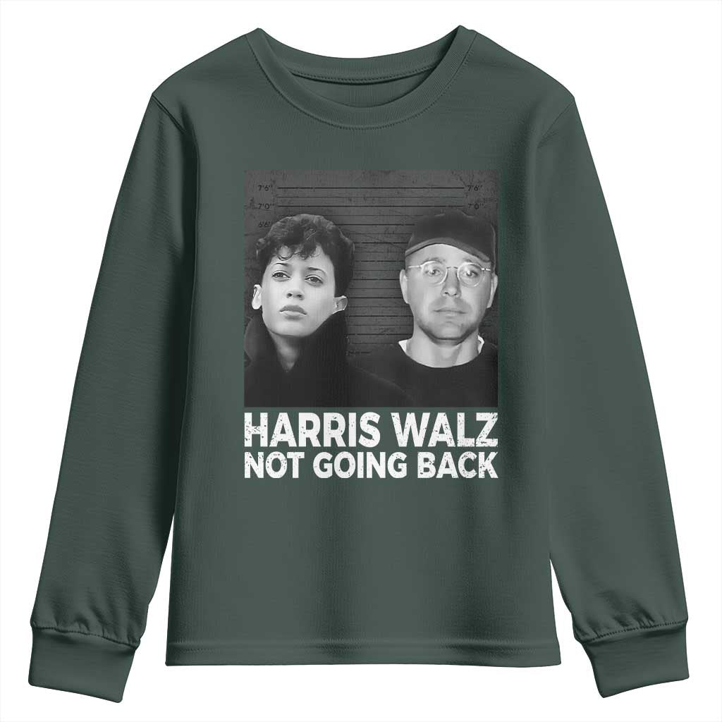 Harris Walz Youth Sweatshirt Vintage We Are Not Going Back TS10 Dark Forest Green Print Your Wear