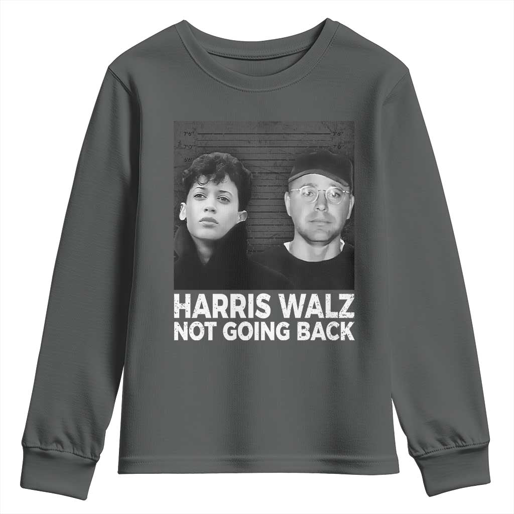 Harris Walz Youth Sweatshirt Vintage We Are Not Going Back TS10 Dark Heather Print Your Wear