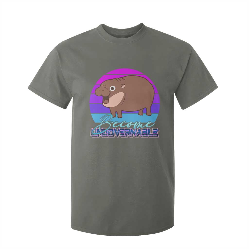 Funny Moo Deng T Shirt For Kid Baby Hippo Become Ungovernable TS10 Military Green Print Your Wear