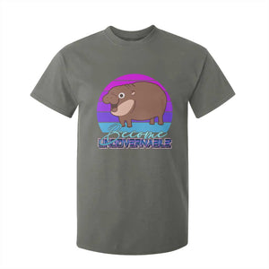Funny Moo Deng T Shirt For Kid Baby Hippo Become Ungovernable TS10 Military Green Print Your Wear