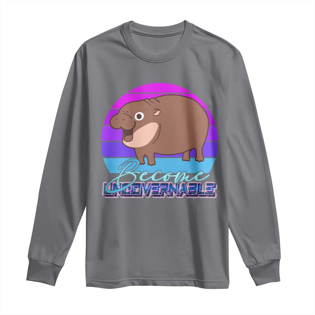 Funny Moo Deng Long Sleeve Shirt Baby Hippo Become Ungovernable TS10 Charcoal Print Your Wear