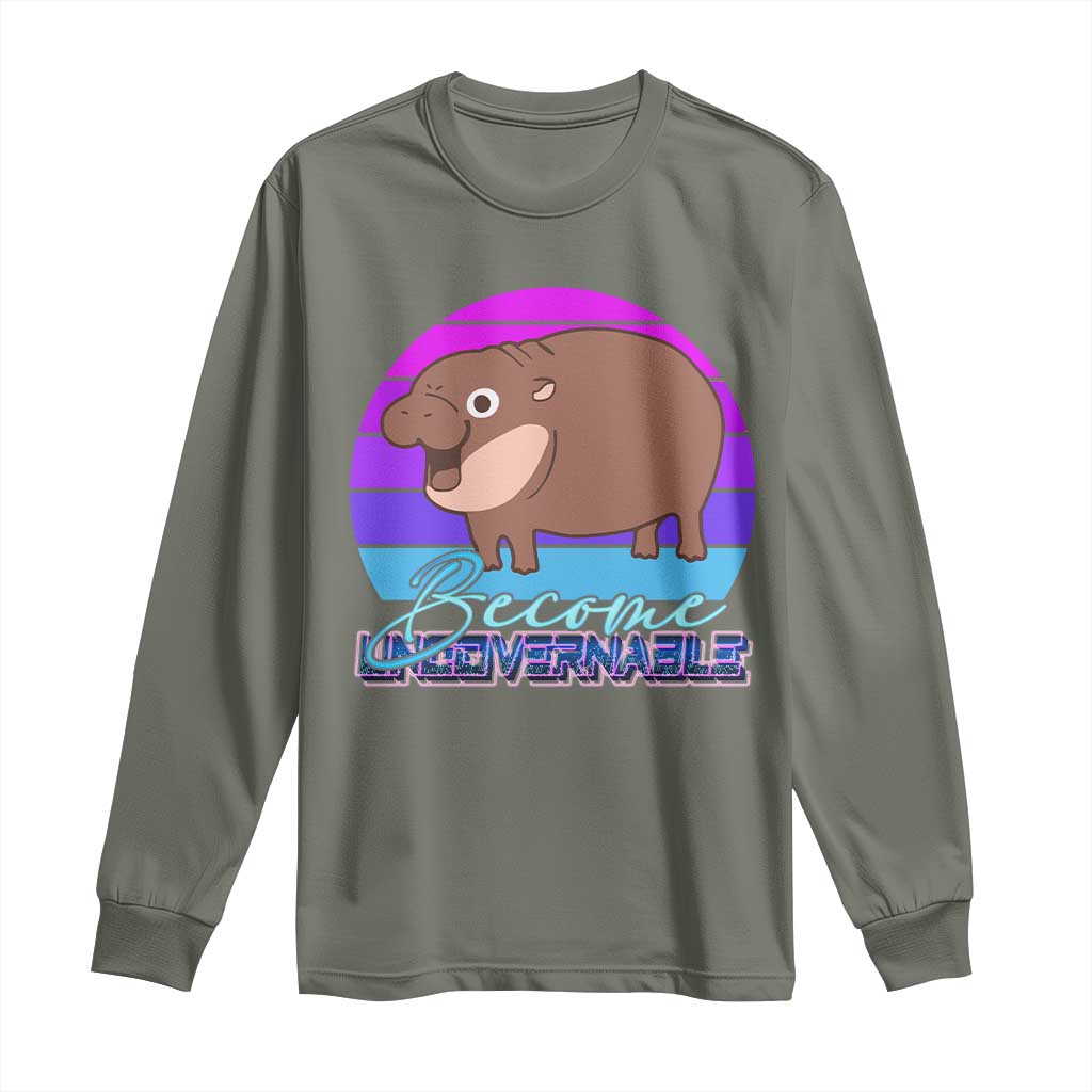 Funny Moo Deng Long Sleeve Shirt Baby Hippo Become Ungovernable TS10 Military Green Print Your Wear