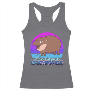 Funny Moo Deng Racerback Tank Top Baby Hippo Become Ungovernable TS10 Charcoal Print Your Wear