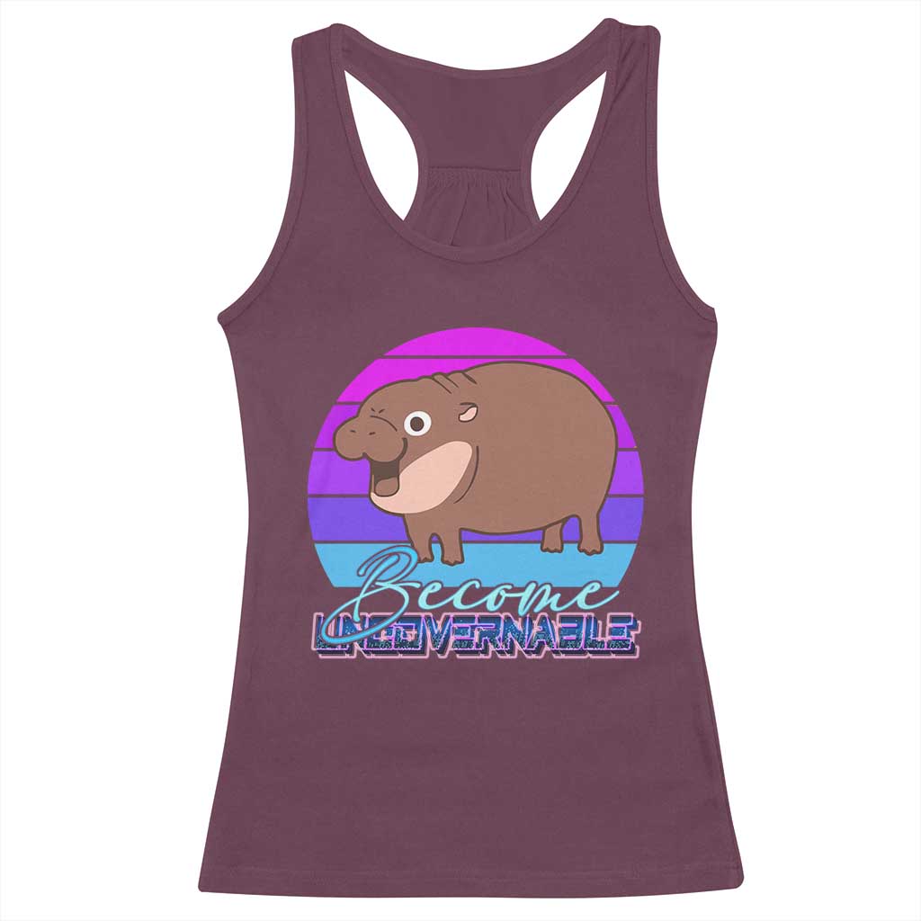 Funny Moo Deng Racerback Tank Top Baby Hippo Become Ungovernable TS10 Maroon Print Your Wear