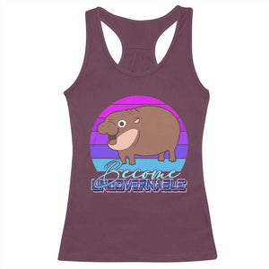Funny Moo Deng Racerback Tank Top Baby Hippo Become Ungovernable TS10 Maroon Print Your Wear