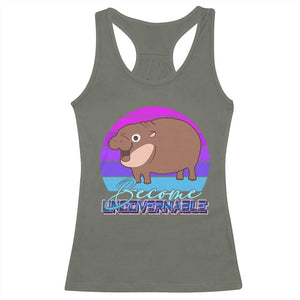 Funny Moo Deng Racerback Tank Top Baby Hippo Become Ungovernable TS10 Military Green Print Your Wear