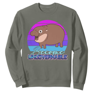 Funny Moo Deng Sweatshirt Baby Hippo Become Ungovernable TS10 Military Green Print Your Wear