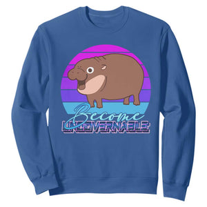 Funny Moo Deng Sweatshirt Baby Hippo Become Ungovernable TS10 Royal Blue Print Your Wear