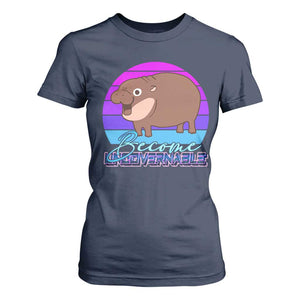 Funny Moo Deng T Shirt For Women Baby Hippo Become Ungovernable TS10 Navy Print Your Wear