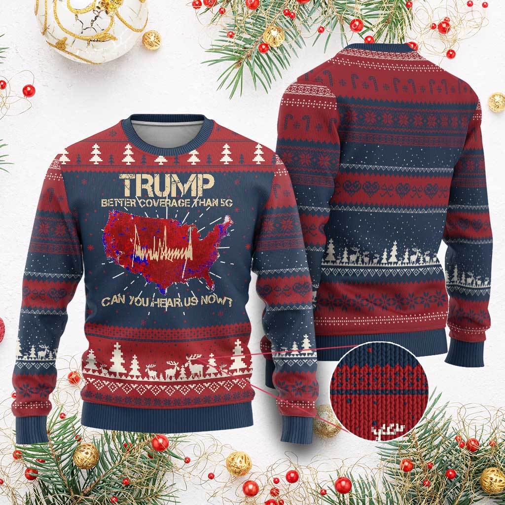 Trump 2024 Ugly Christmas Sweater Better Coverage Than Verizon Can You Hear Us Now Election Map TS10 Burgundy Print Your Wear