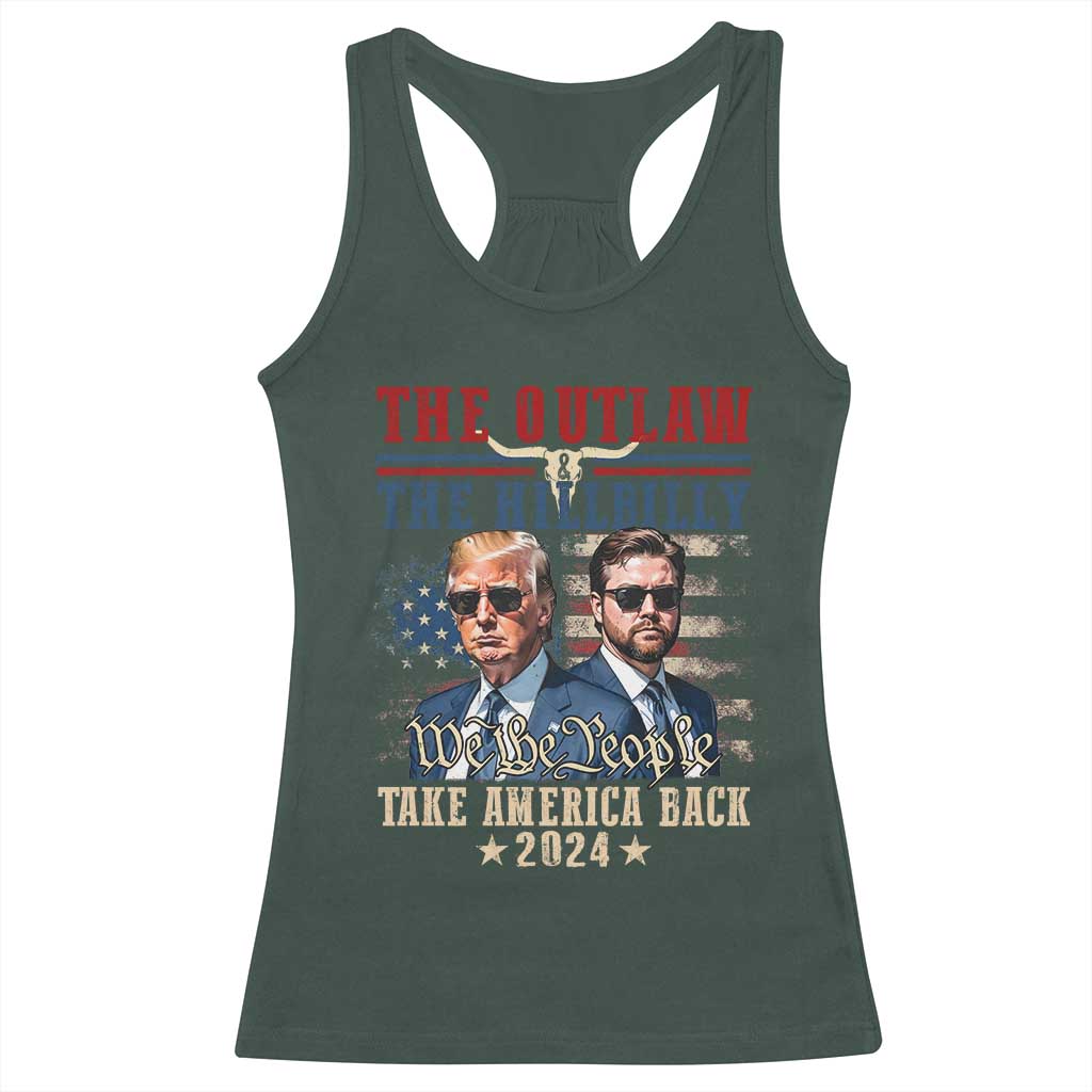 Trump Vance 2024 Racerback Tank Top The Outlaw And Hillbilly US Flag TS10 Dark Forest Green Print Your Wear