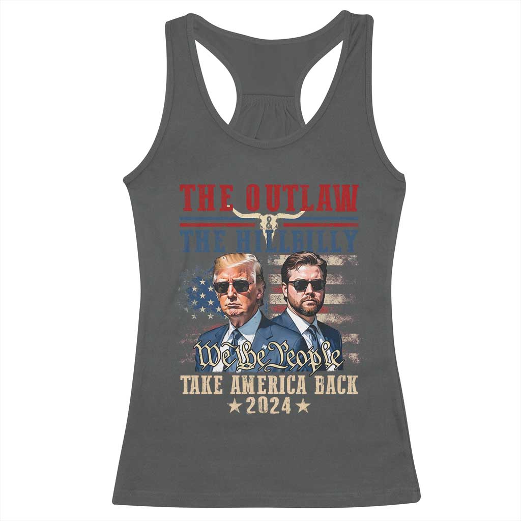 Trump Vance 2024 Racerback Tank Top The Outlaw And Hillbilly US Flag TS10 Dark Heather Print Your Wear