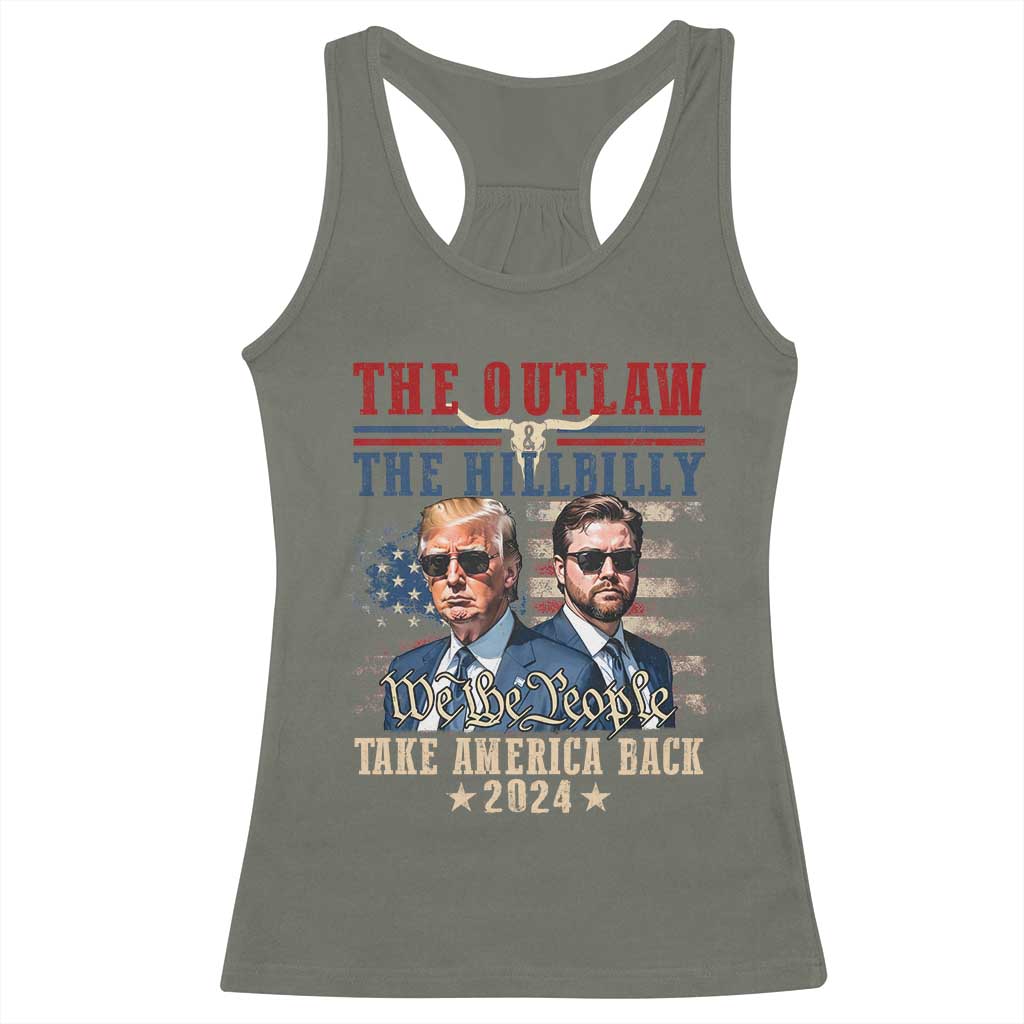Trump Vance 2024 Racerback Tank Top The Outlaw And Hillbilly US Flag TS10 Military Green Print Your Wear