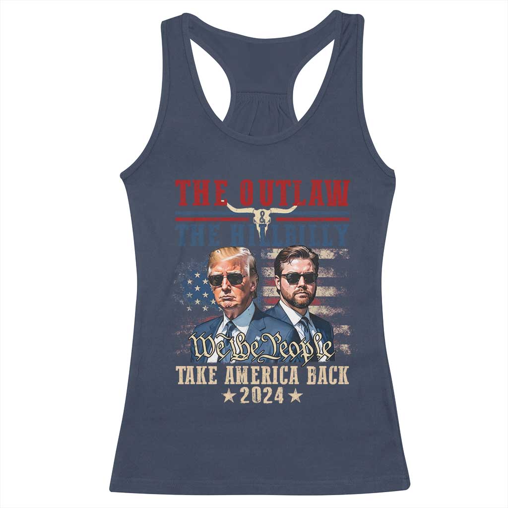 Trump Vance 2024 Racerback Tank Top The Outlaw And Hillbilly US Flag TS10 Navy Print Your Wear