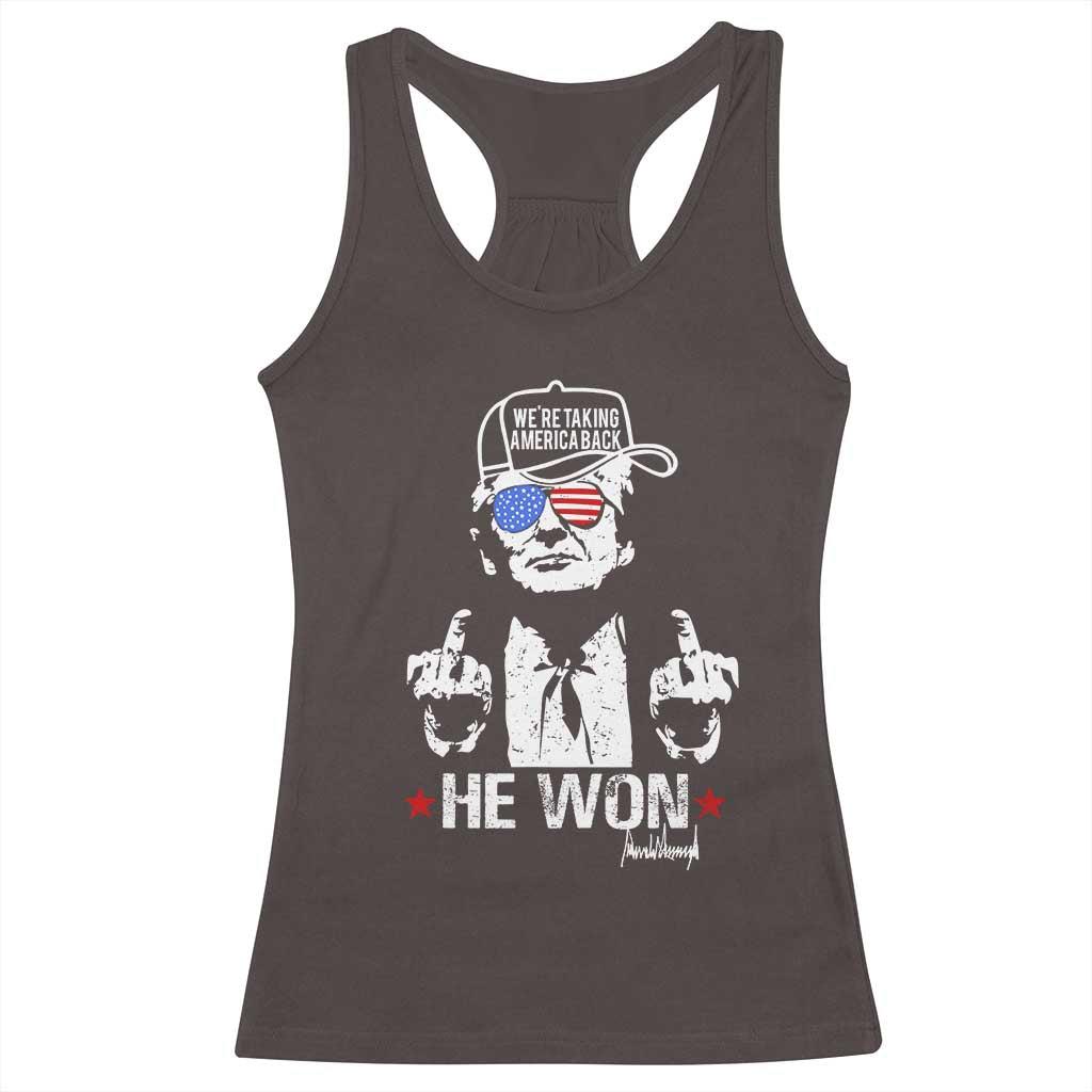 Trump 2024 Racerback Tank Top We're Taking America Back You Missed Bitch TS10 Dark Chocolate Print Your Wear