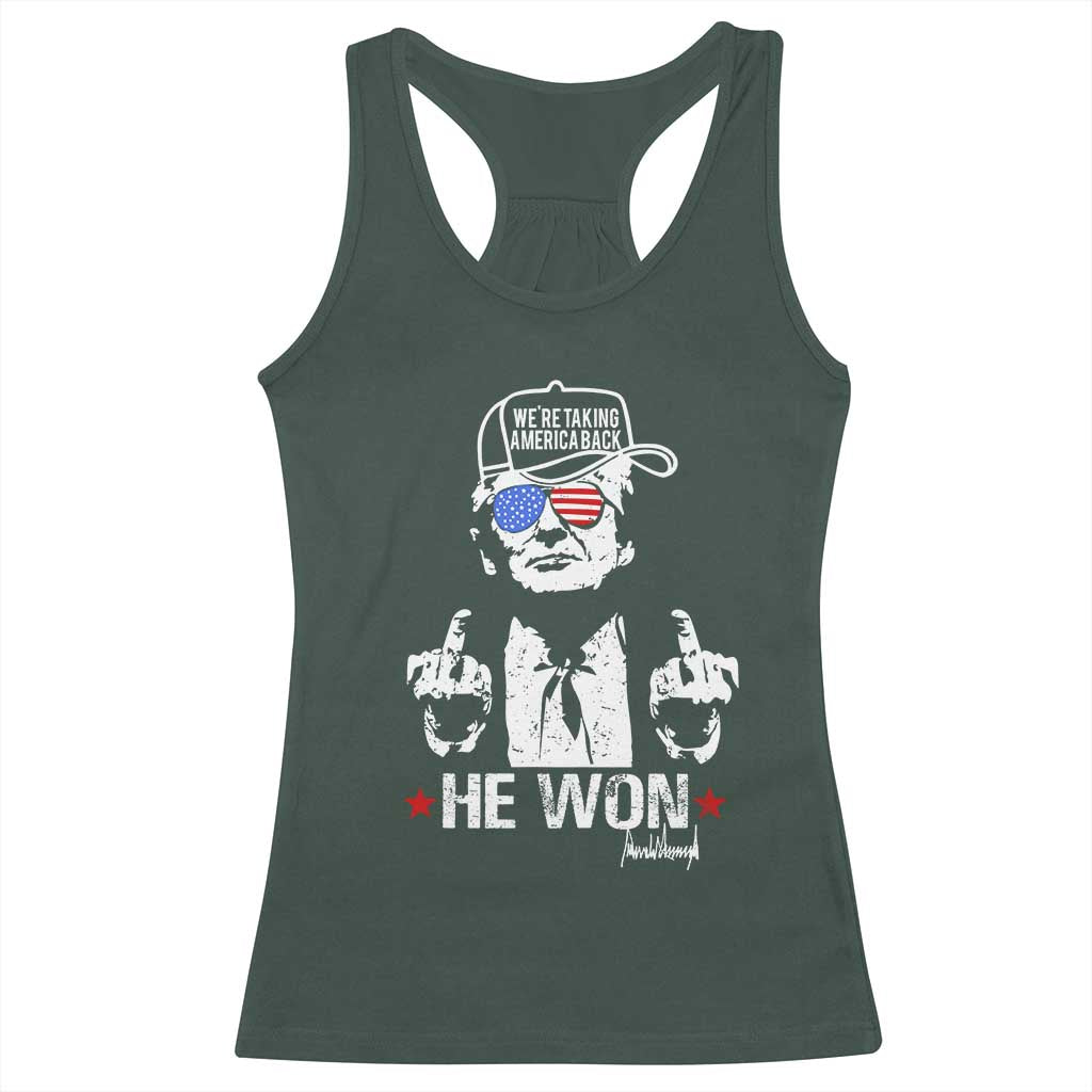 Trump 2024 Racerback Tank Top We're Taking America Back You Missed Bitch TS10 Dark Forest Green Print Your Wear