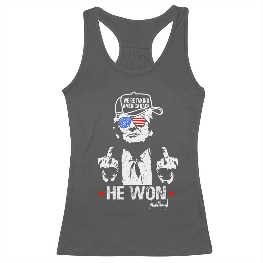 Trump 2024 Racerback Tank Top We're Taking America Back You Missed Bitch TS10 Dark Heather Print Your Wear