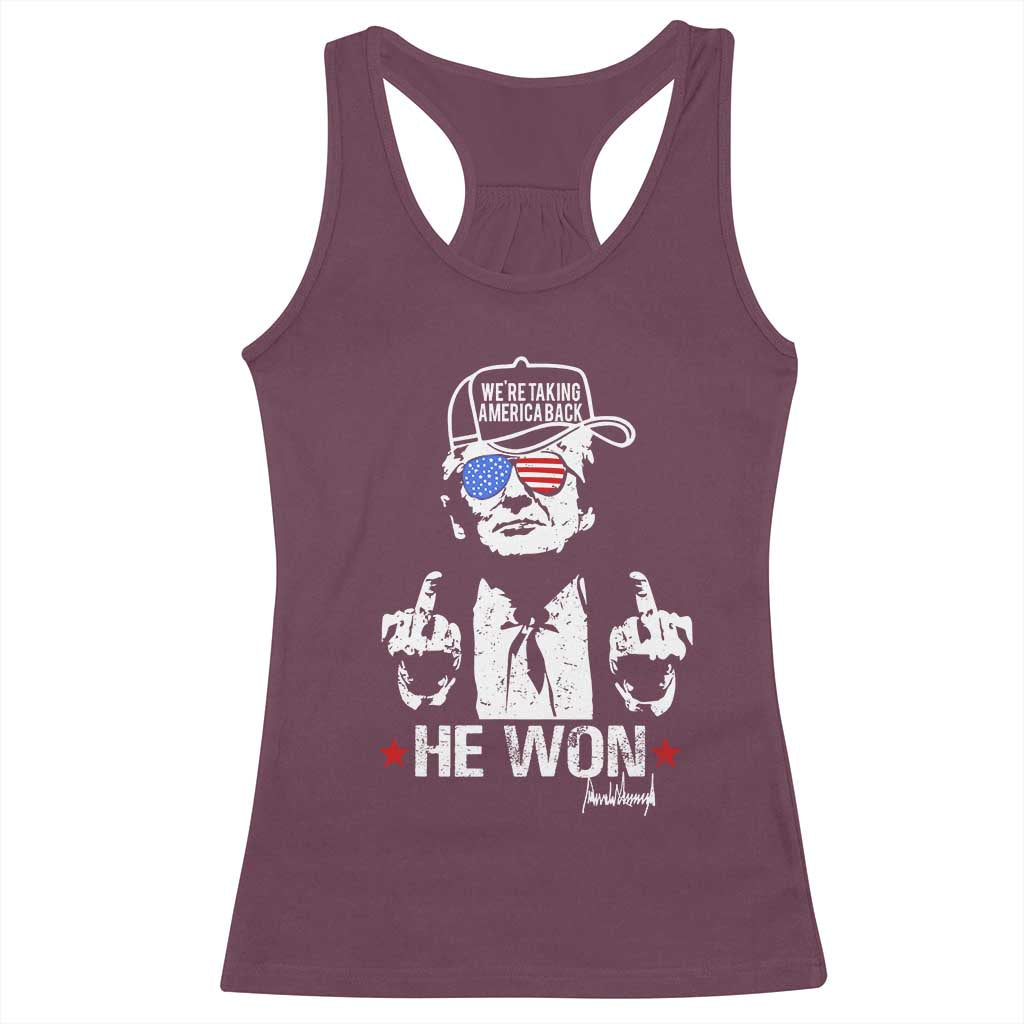 Trump 2024 Racerback Tank Top We're Taking America Back You Missed Bitch TS10 Maroon Print Your Wear