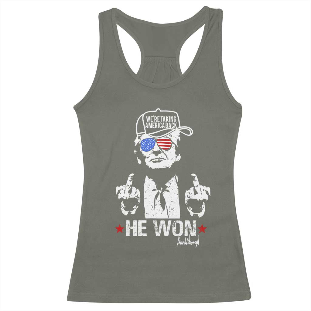 Trump 2024 Racerback Tank Top We're Taking America Back You Missed Bitch TS10 Military Green Print Your Wear