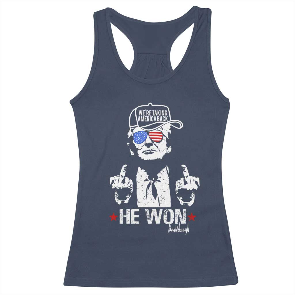 Trump 2024 Racerback Tank Top We're Taking America Back You Missed Bitch TS10 Navy Print Your Wear