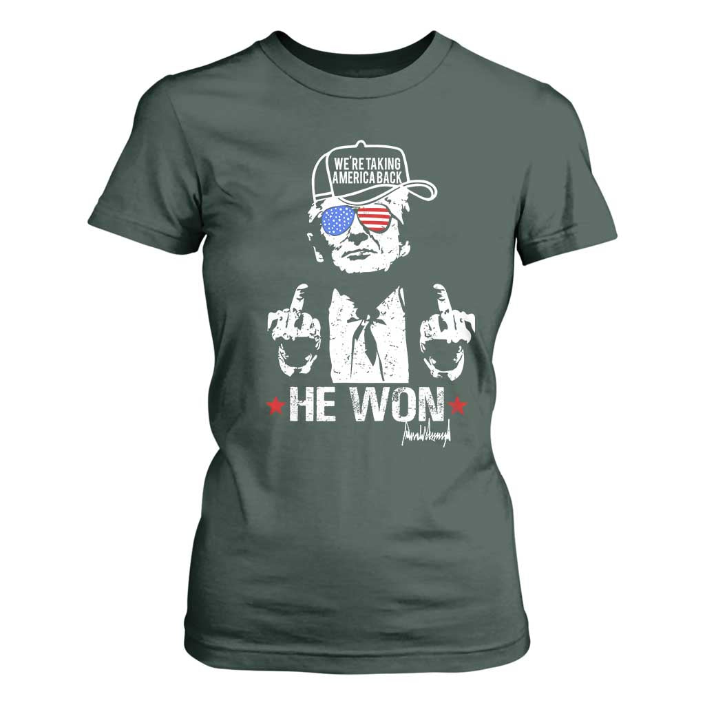 Trump 2024 T Shirt For Women We're Taking America Back You Missed Bitch TS10 Dark Forest Green Print Your Wear