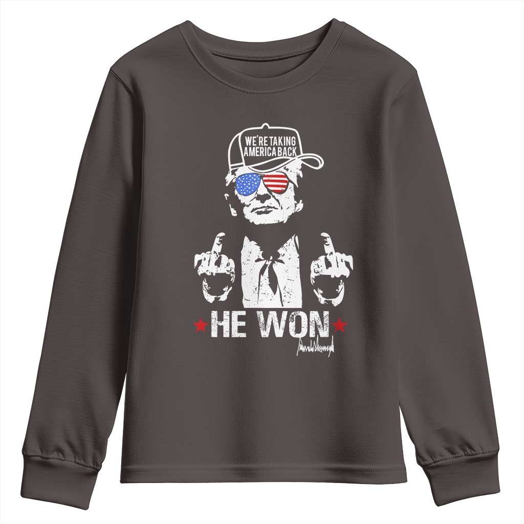 Trump 2024 Youth Sweatshirt We're Taking America Back You Missed Bitch TS10 Dark Chocolate Print Your Wear