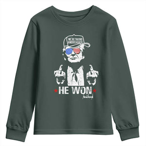 Trump 2024 Youth Sweatshirt We're Taking America Back You Missed Bitch TS10 Dark Forest Green Print Your Wear