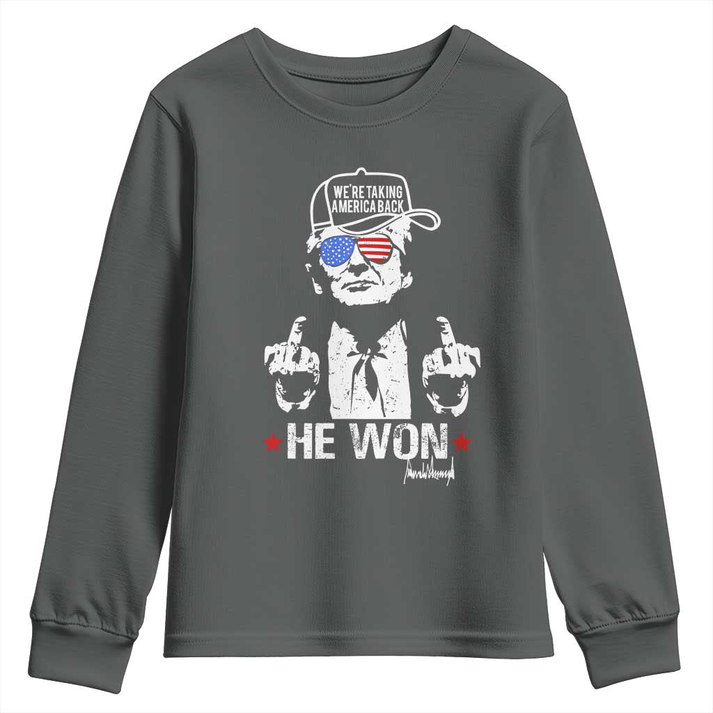 Trump 2024 Youth Sweatshirt We're Taking America Back You Missed Bitch TS10 Dark Heather Print Your Wear