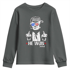 Trump 2024 Youth Sweatshirt We're Taking America Back You Missed Bitch TS10 Dark Heather Print Your Wear