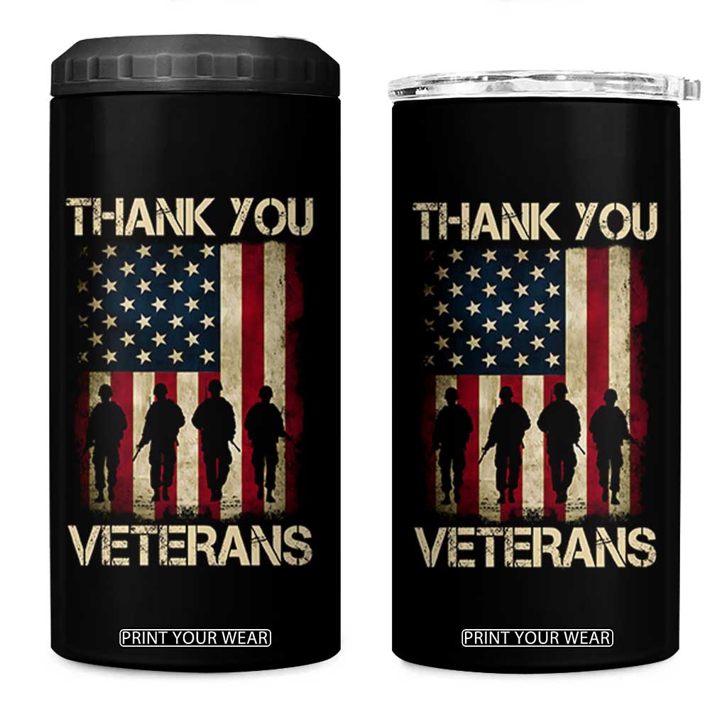 Thank You Veterans 4 in 1 Can Cooler Tumbler Veterans Day Patriotic American Flag TS10 One Size: 16 oz Black Print Your Wear