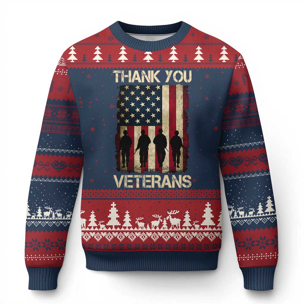 Thank You Veterans Ugly Christmas Sweater Veterans Day Patriotic American Flag TS10 Navy Red Print Your Wear