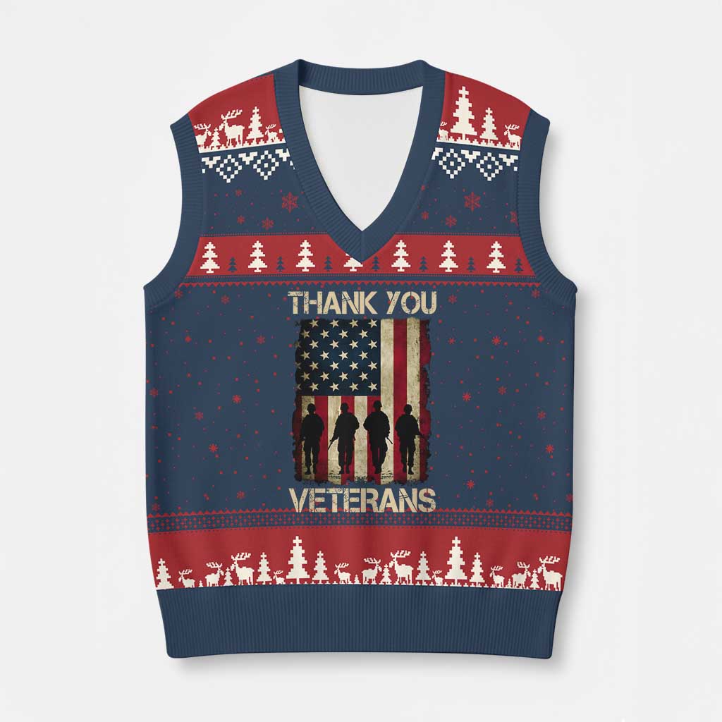Thank You Veterans V-Neck Knit Sweater Vest Veterans Day Patriotic American Flag TS10 Navy Red Print Your Wear