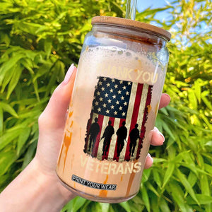 Thank You Veterans Glass Can Veterans Day Patriotic American Flag TS10 Black Print Your Wear