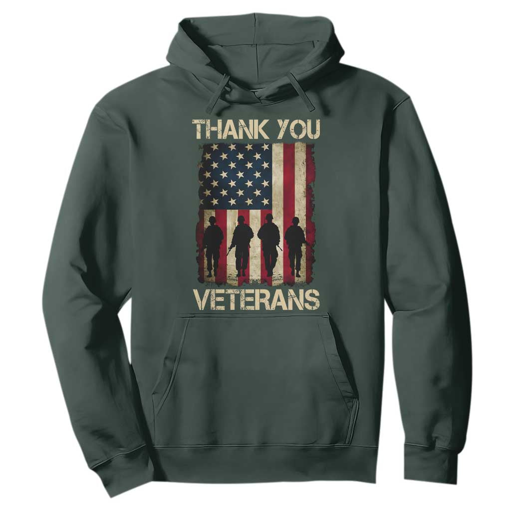 Thank You Veterans Hoodie Veterans Day Patriotic American Flag TS10 Dark Forest Green Print Your Wear