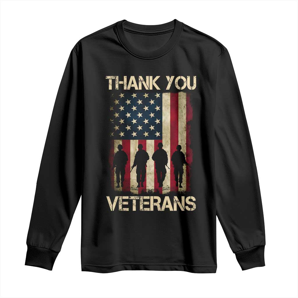 Thank You Veterans Long Sleeve Shirt Veterans Day Patriotic American Flag TS10 Black Print Your Wear
