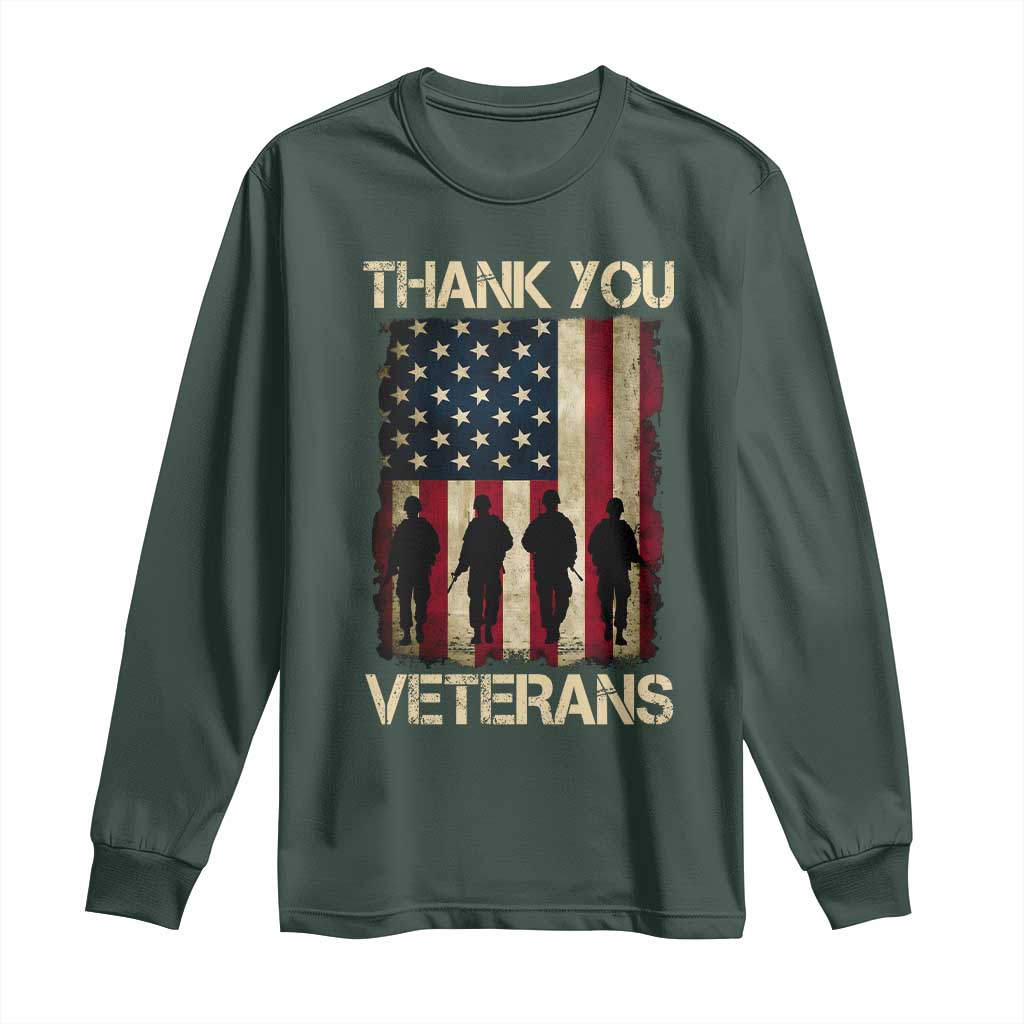 Thank You Veterans Long Sleeve Shirt Veterans Day Patriotic American Flag TS10 Dark Forest Green Print Your Wear