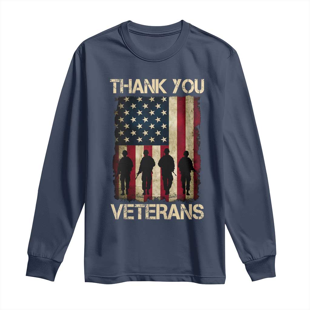 Thank You Veterans Long Sleeve Shirt Veterans Day Patriotic American Flag TS10 Navy Print Your Wear