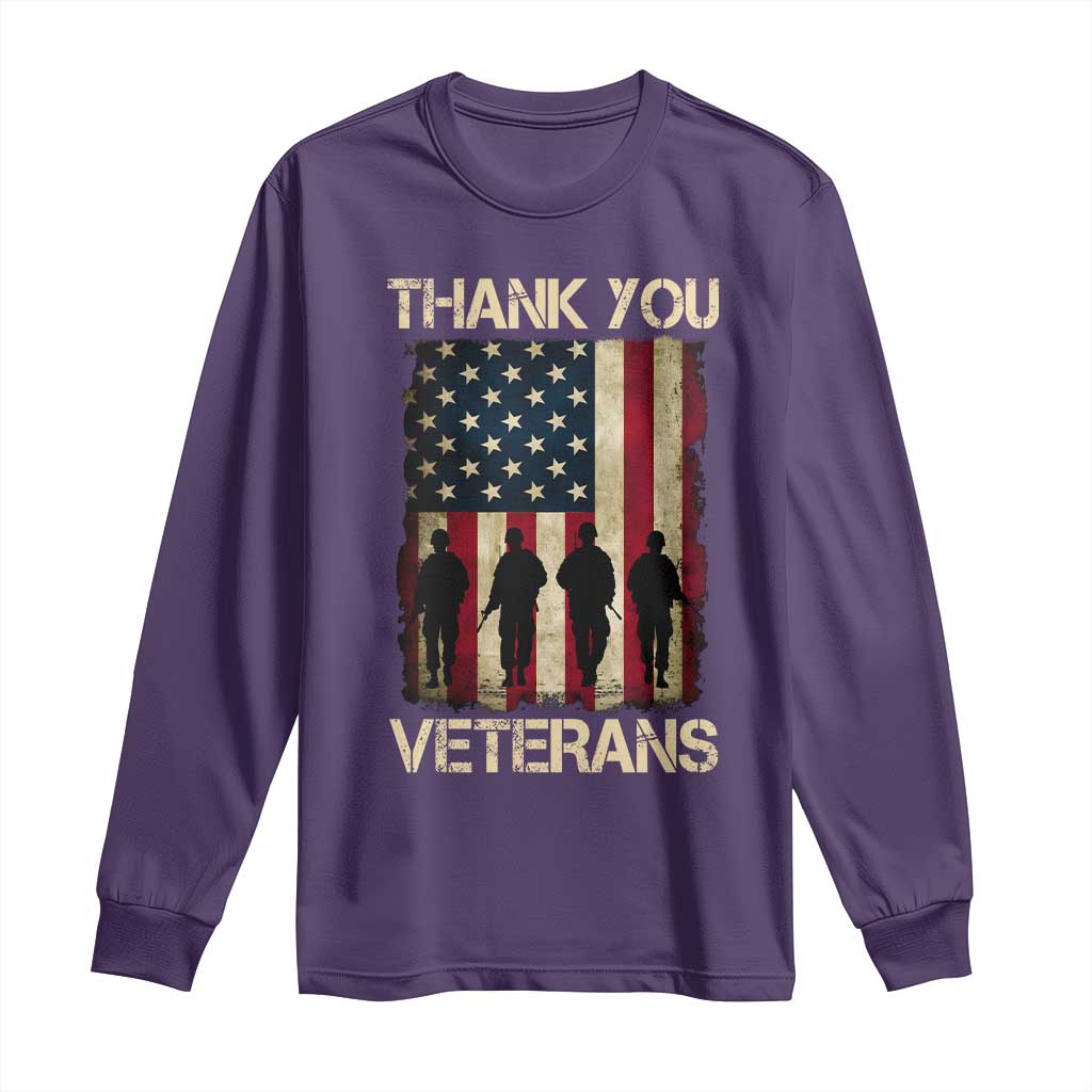Thank You Veterans Long Sleeve Shirt Veterans Day Patriotic American Flag TS10 Purple Print Your Wear