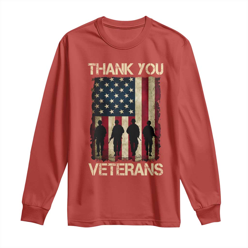 Thank You Veterans Long Sleeve Shirt Veterans Day Patriotic American Flag TS10 Red Print Your Wear