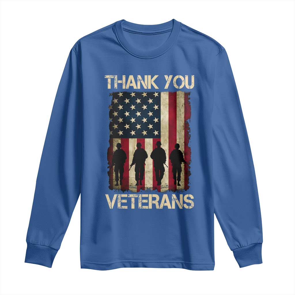 Thank You Veterans Long Sleeve Shirt Veterans Day Patriotic American Flag TS10 Royal Blue Print Your Wear