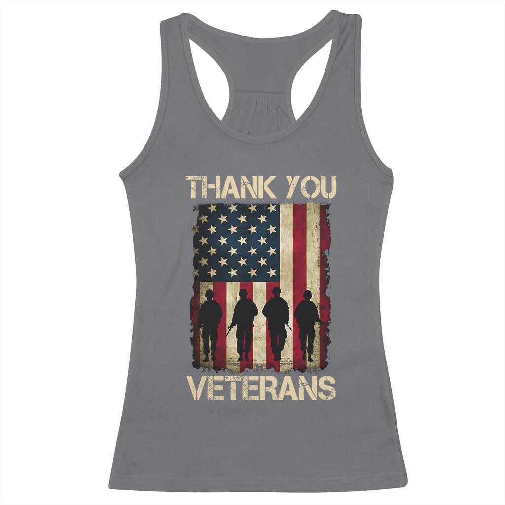 Thank You Veterans Racerback Tank Top Veterans Day Patriotic American Flag TS10 Charcoal Print Your Wear