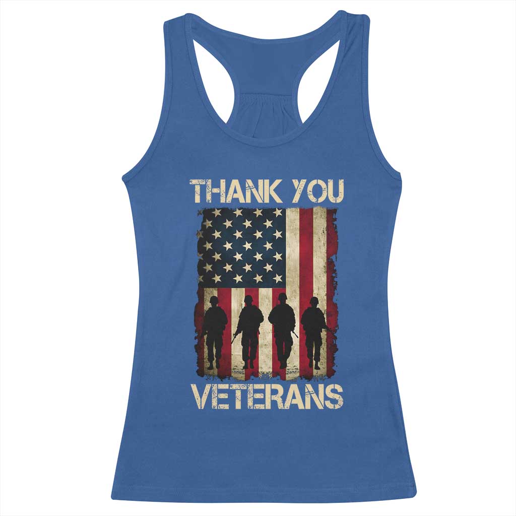 Thank You Veterans Racerback Tank Top Veterans Day Patriotic American Flag TS10 Royal Blue Print Your Wear