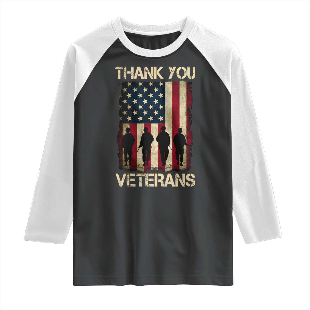 Thank You Veterans Raglan Shirt Veterans Day Patriotic American Flag TS10 Black White Print Your Wear