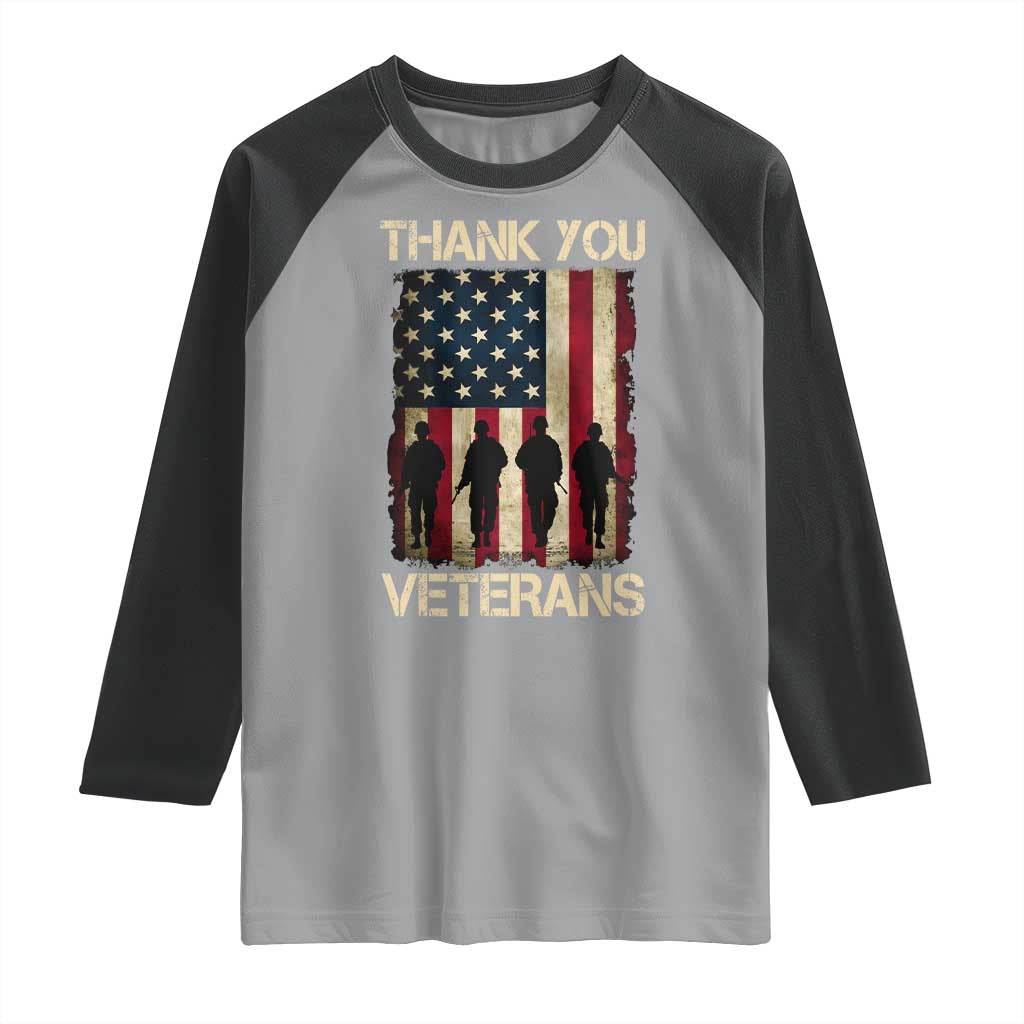 Thank You Veterans Raglan Shirt Veterans Day Patriotic American Flag TS10 Sport Gray Black Print Your Wear